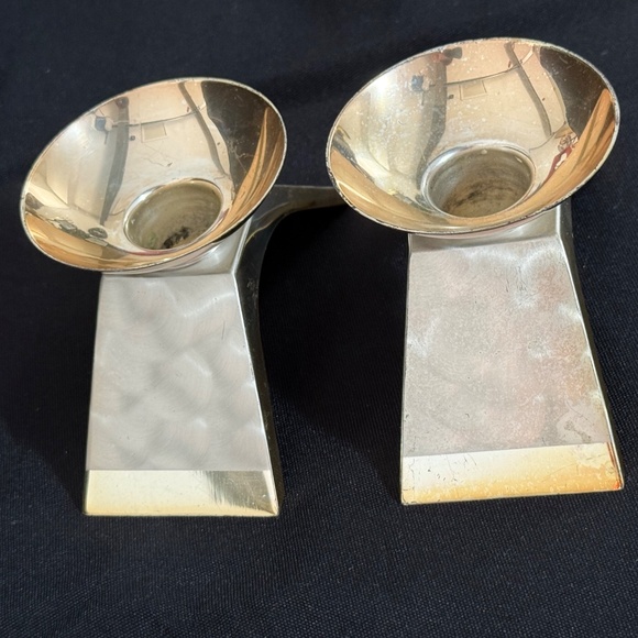 WMF IKORA Vintage EP Brass over Brushed Silver Candlestick Holders From Germany - Picture 6 of 6
